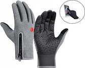 Luxe Winter Handschoenen Met Touch Tip Gloves - Fietshandschoenen Touchscreen Gloves - Voor Fiets/Scooter/Sporten/Wandelen - Winddicht Met Heerlijk Warme Fleece Voering -  Winterhandschoenen - Voor Heren - XXL - Grijs