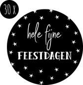 30x Stickers Kerst | HELE FIJNE FEESTDAGEN | 35 mm | zwart & wit