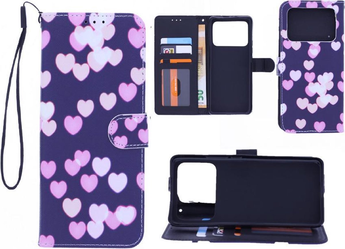 Bookcase Geschikt voor: Xiaomi Mi 11 Ultra Bookcase hoesje met print - Hearts