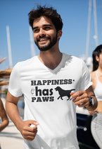 Happiness Has Paws T-Shirt,Hondeneigenaar T-shirts,Uniek Cadeau Voor Hondenliefhebbers, Hondenliefhebber Shirts, Unisex V-hals Tee,D002-013W, XS, Wit