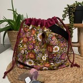 Projectbag, haaktas, breitas L, Vintage bloemen met roze voering | Haaktas | Breitas | Handwerktas