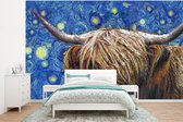 Papier peint - Papier peint photo peint Van Gogh - Highlander écossais - Nuit étoilée - Largeur 295 cm x hauteur 220 cm