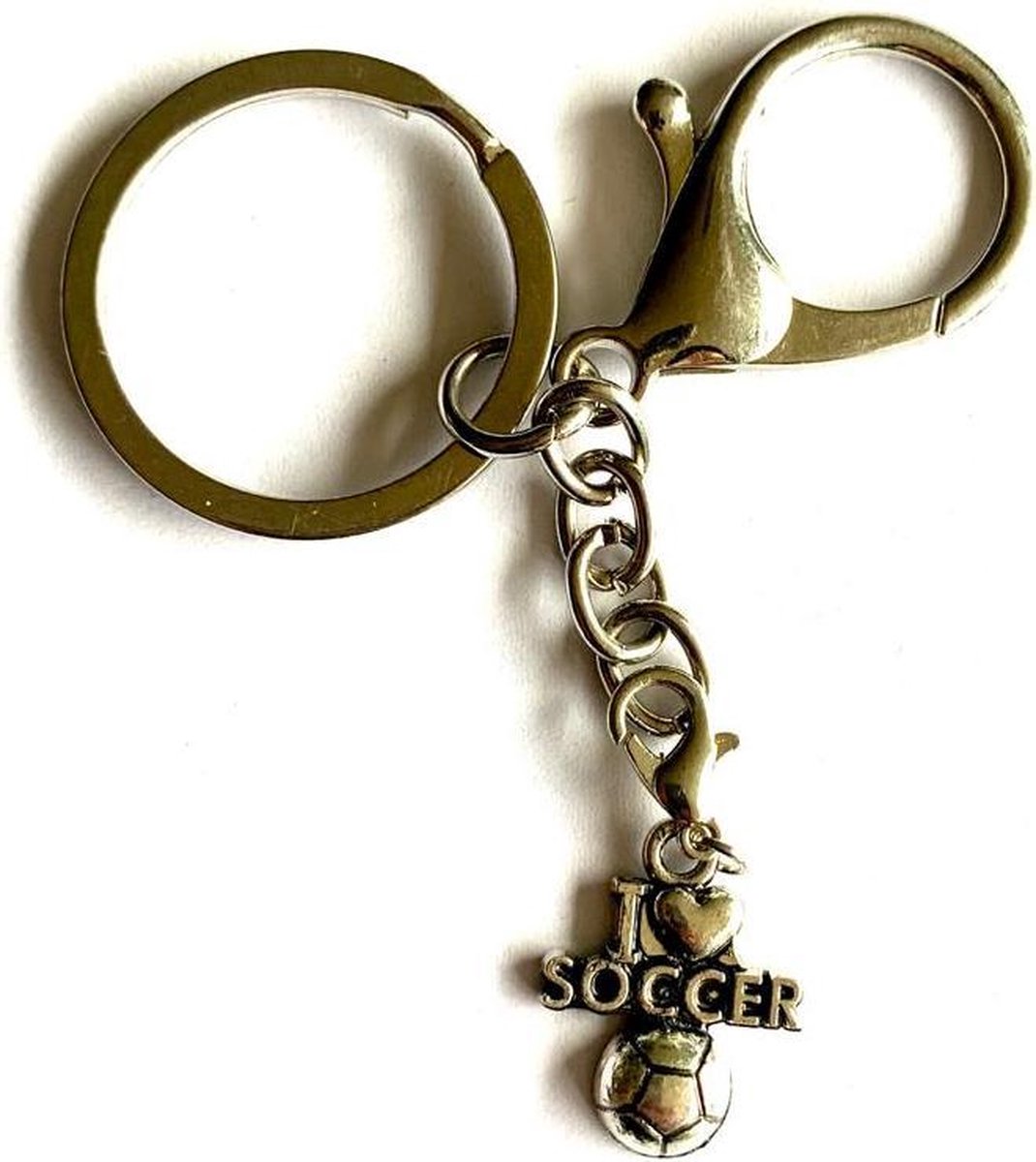 Sleutelhanger - RVS - Voetbal - I Love Soccer - Sport - Hanger - Leer - SportPresent - Sportsieraad - Sieraden - Team - Teamkado