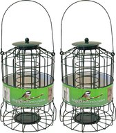 2x stuks vogel voedersilo voor kleine vogels geschikt voor vetbollen metaal groen 36 cm - Vogelvoederhuisje - Vogel voederstation