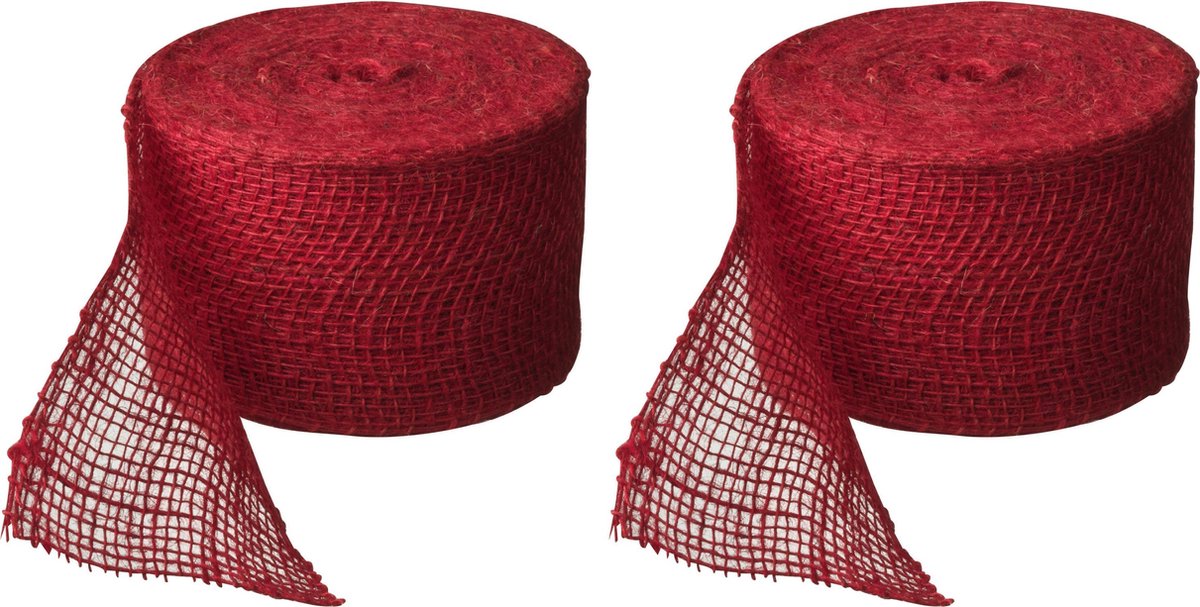 Juteband rood 10 cm x 50 meter - Hobby/knutselmateriaal - Decoratie banden - Jute band/rand - Cadeau's inpakken - Knutselen
