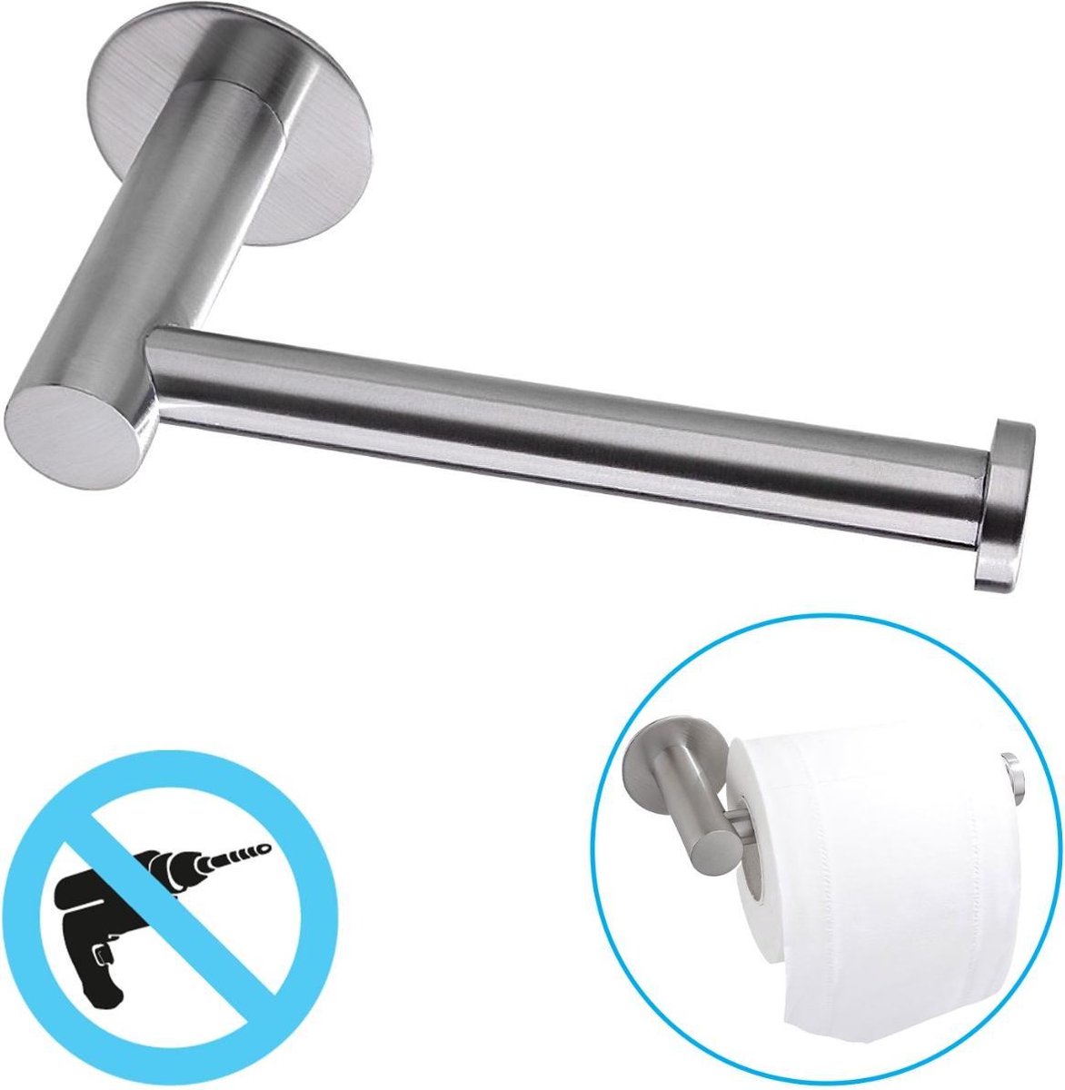 Sanics WC Rolhouder Zonder Boren - Toiletrolhouder Zelfklevend - Closetrolhouder Zilver/RVS