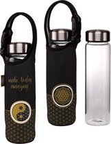 Goebel - Lotus | Glazen fles met hoes Yin Yang zwart | Beker - glas - 700ml