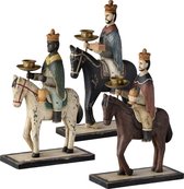 Bungalow Drie Koningen, set van 3 houten kandelaars van de koningen te paard