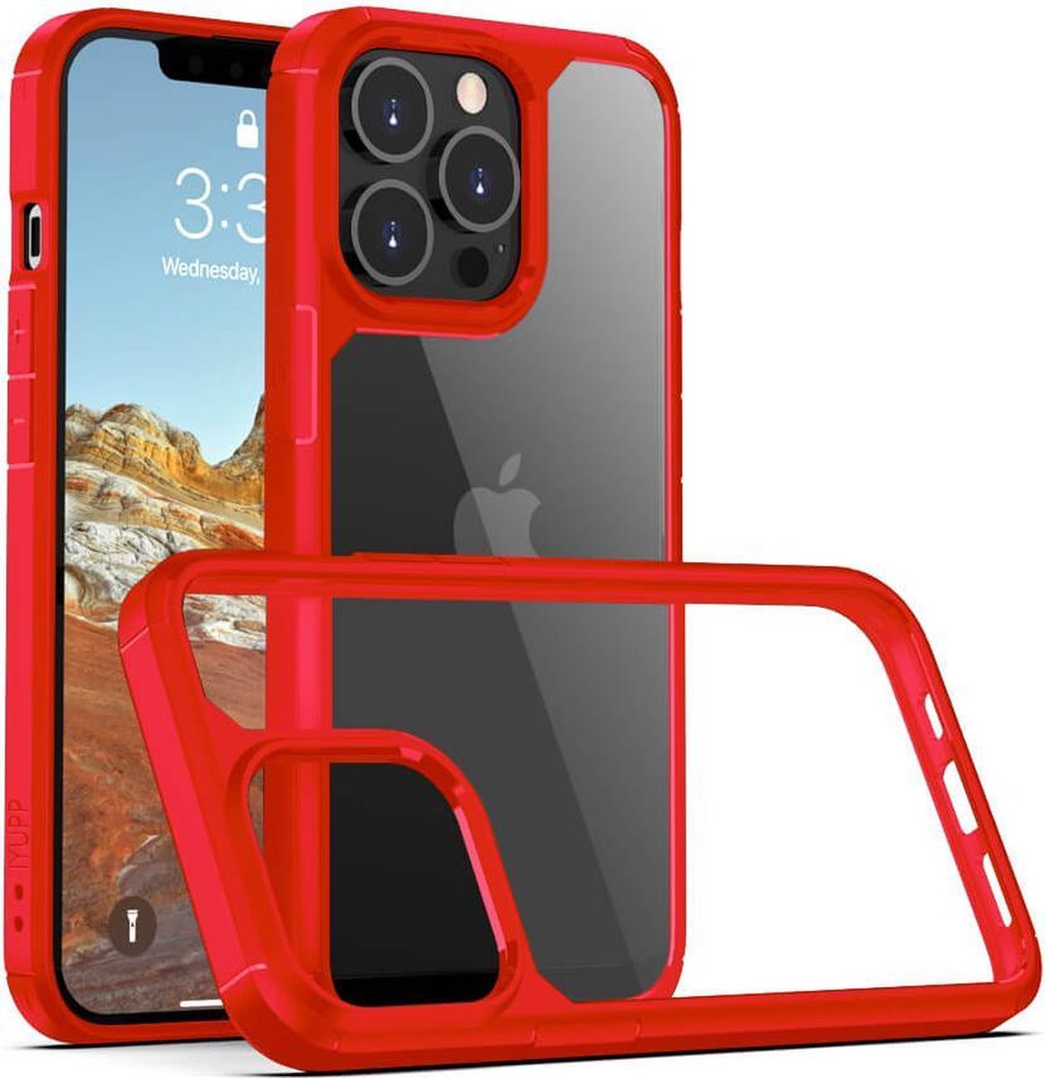 IYUPP Hoesje Geschikt voor iPhone 13 Pro Hoesje - Shockproof Back Cover - Rood Transparant