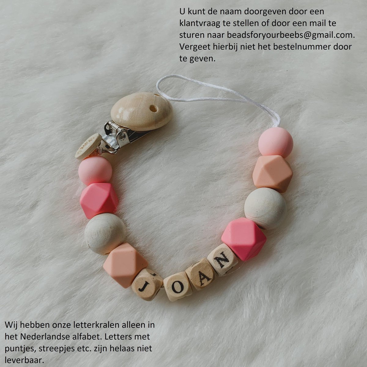 Goedkoopste Babybeads - Speenkoord met naam - Blushpink - Gepersonaliseerd kraamcadeau