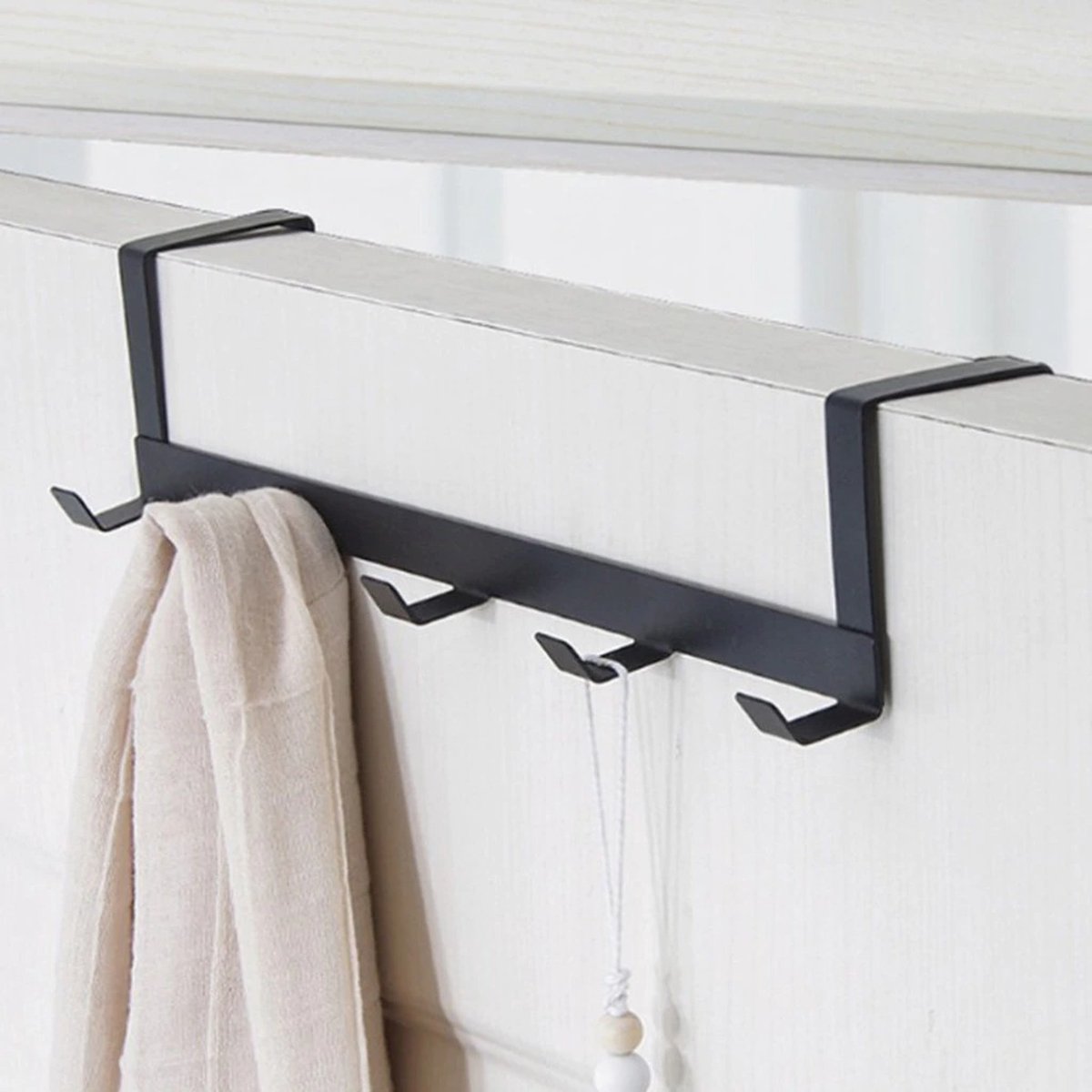 Hangende Kapstok - Kapstok - Ophangrek - Deurrek - Over de deur kapstok - Kapstokken met 5 haken - Kleding&jassen Ophangen - Woonaccessoires - Zwart - 3 stuks