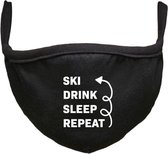 Ski drink sleep repeat Rustaagh mondkapje - gezichtsmasker - wasbaar - niet medisch - zwart - tekst - bedrukt