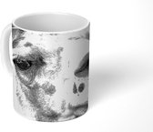 Mok - Alpaca op zwarte achtergrond in zwart-wit - 350 ML - Beker