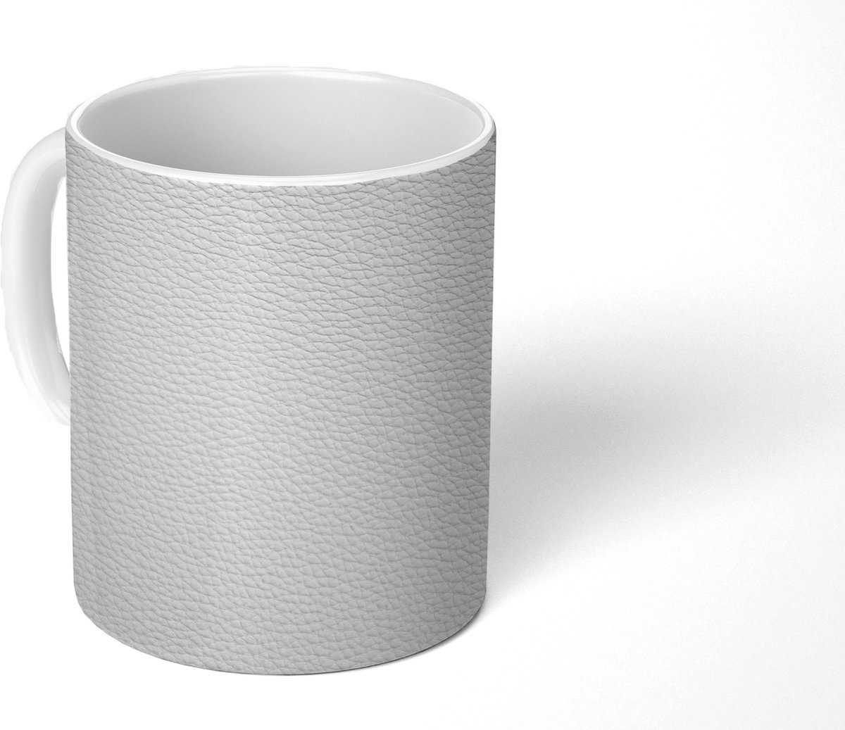 Mok - Koffiemok - Leer - Structuur - Lederlook - Wit - Mokken - 350 ML - Beker - Koffiemokken - Theemok