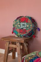 POEFJUH - Kussen - Kussens - Kussens woonkamer - kussentjes - Patchwork - rond - handgemaakt - 40 cm - katoen - Groen - Ibiza - Bohemian - Boho - Sierkussens