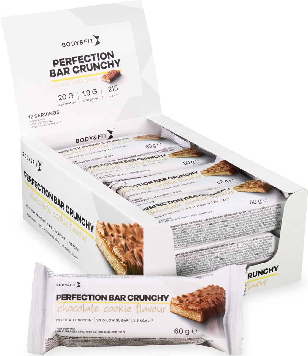 Goedkoopste Body & Fit Perfection Bars Crunchy - Proteïne Repen - Melk Chocolade Cookie - 12 eiwitrepen