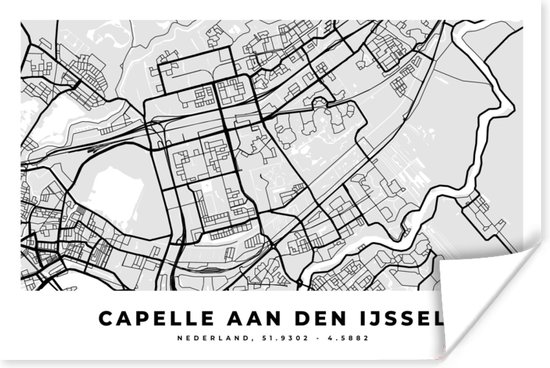 Poster Map - Capelle aan den IJssel - Pays- Nederland - 30x20 cm - Plan de la ville