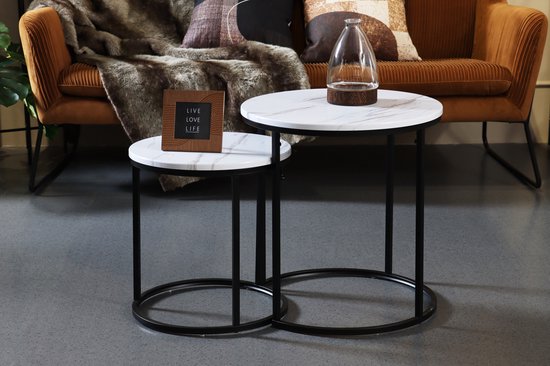Mesa De Centro Kuhmoinen Redonda Mdf/metal 45 X 80 Cm - Efecto Madera Negro Encasa