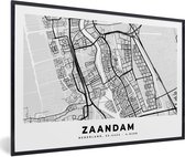 Fotolijst incl. Poster - Stadskaart - Zaandam - Nederland - 90x60 cm - Posterlijst - Plattegrond