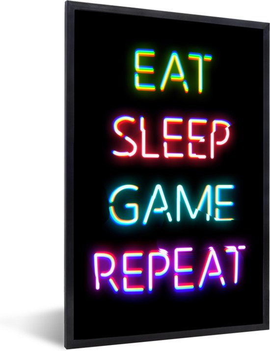 Game Poster - Gaming - Led - Quote - Eat sleep game repeat - Gamen - 20x30 cm