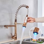 Keukenkraan Rose goud - LED verlichting - kraan met sproeikop – mengkraan -  360C rotatie | bol.com