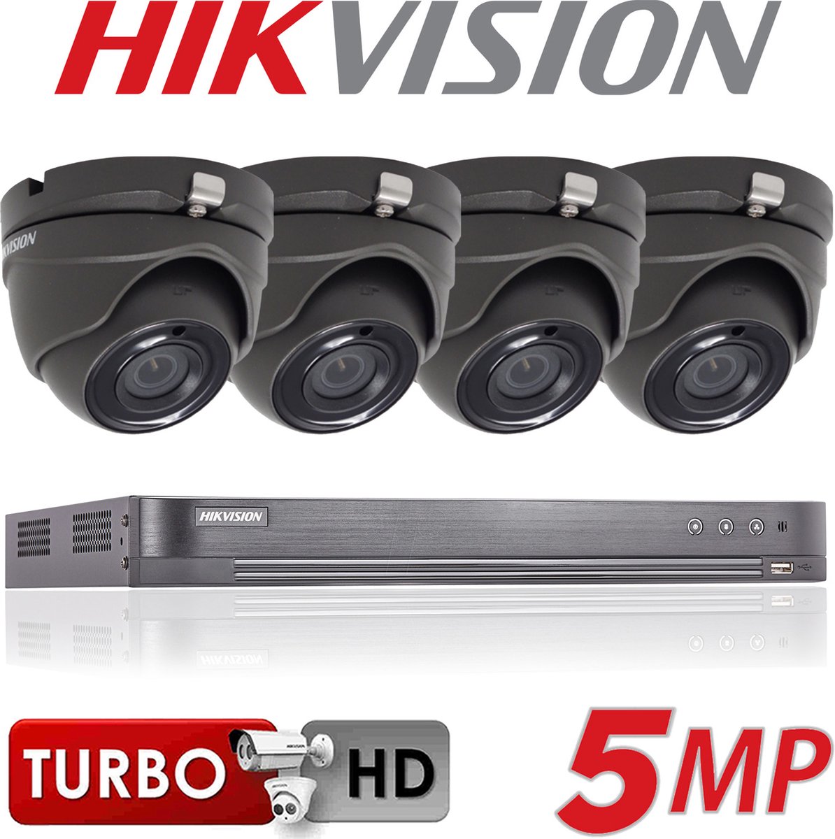 Kit HIKVISION 5 MP AUDIO DVR 4 CH HD - 4x Audio Turret Camera 5MP ZWART - 2TB HDD Promotie