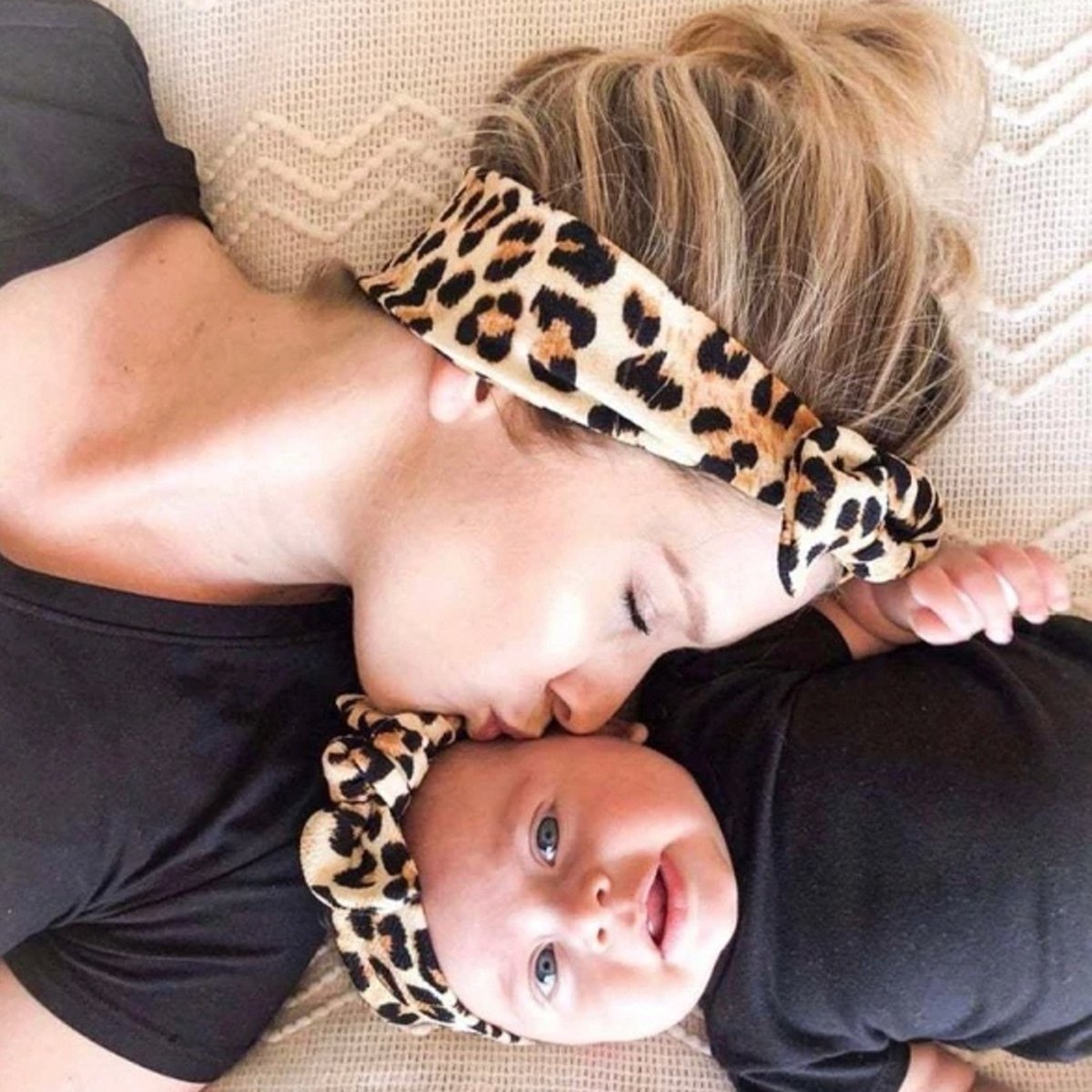 Moeder / dochter haarband set matchend twinning meisjes baby tijgerprint - Fleur - cadeautip kadotip - Merkloos