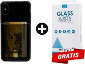 Crystal Backcase Transparant Shockproof Met Pasjeshouder Hoesje iPhone XS Max Zwart - Gratis Screen Protector - Telefoonhoesje - Smartphonehoesje