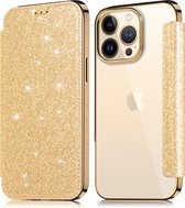 Geschikt voor Apple iPhone 13 Pro Flip hoesje - Goud - Folio Glitter
