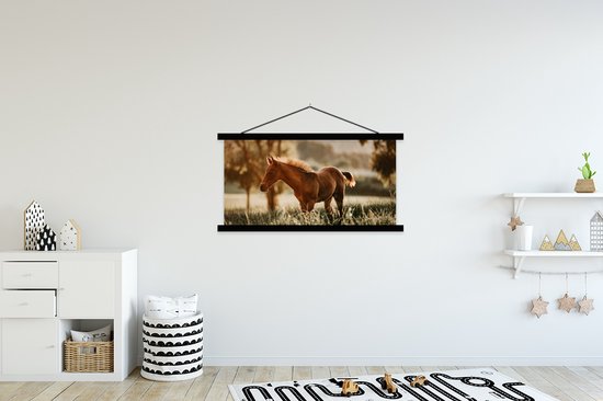 Porte-affiche avec affiche - Affiche scolaire - Cheval - Lumière - Prairie - 150x75 cm - Lattes noires