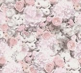 AS Creation Trendwall 2 - ROMANTISCHE BLOEMEN BEHANG - rozen en hortensia's - roze grijs wit lila - 1005 x 53 cm