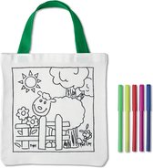 Tekenset - kleurset kinderen - tekenen en kleuren - kleur je eigen tas - groen/wit - inclusief 5 kleurtjes - 21,5 x 22 cm