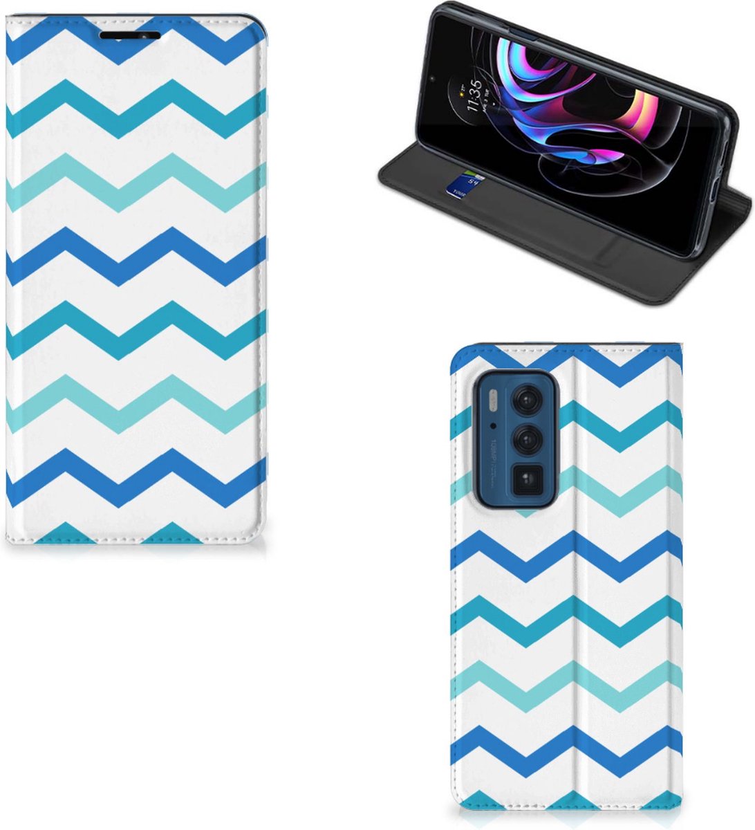 Motorola Edge 20 Pro Hoesje met Magneet Zigzag Blauw