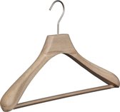 [Set van 10] Luxe handgemaakte kostuumhangers / kledinghangers / garderobehangers vervaardigd uit puur en ongelakt eikenhout met brede schouders, broeklat en een 4mm dikke matzilve