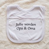 Baby slabbetje cadeau tekst opa en oma zwangerschap bekendmaking aankondiging voor de liefste aanstaande geboorte gaat worden jullie worden zwangerschapsaankondiging