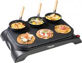 4. Bestron elektrische Party-Wok-Set, Gourmetstel met mini wok pannen voor 6 personen, incl. 6 houten pannetjes & 1 opscheplepel, 1000 Watt, kleur: zwart