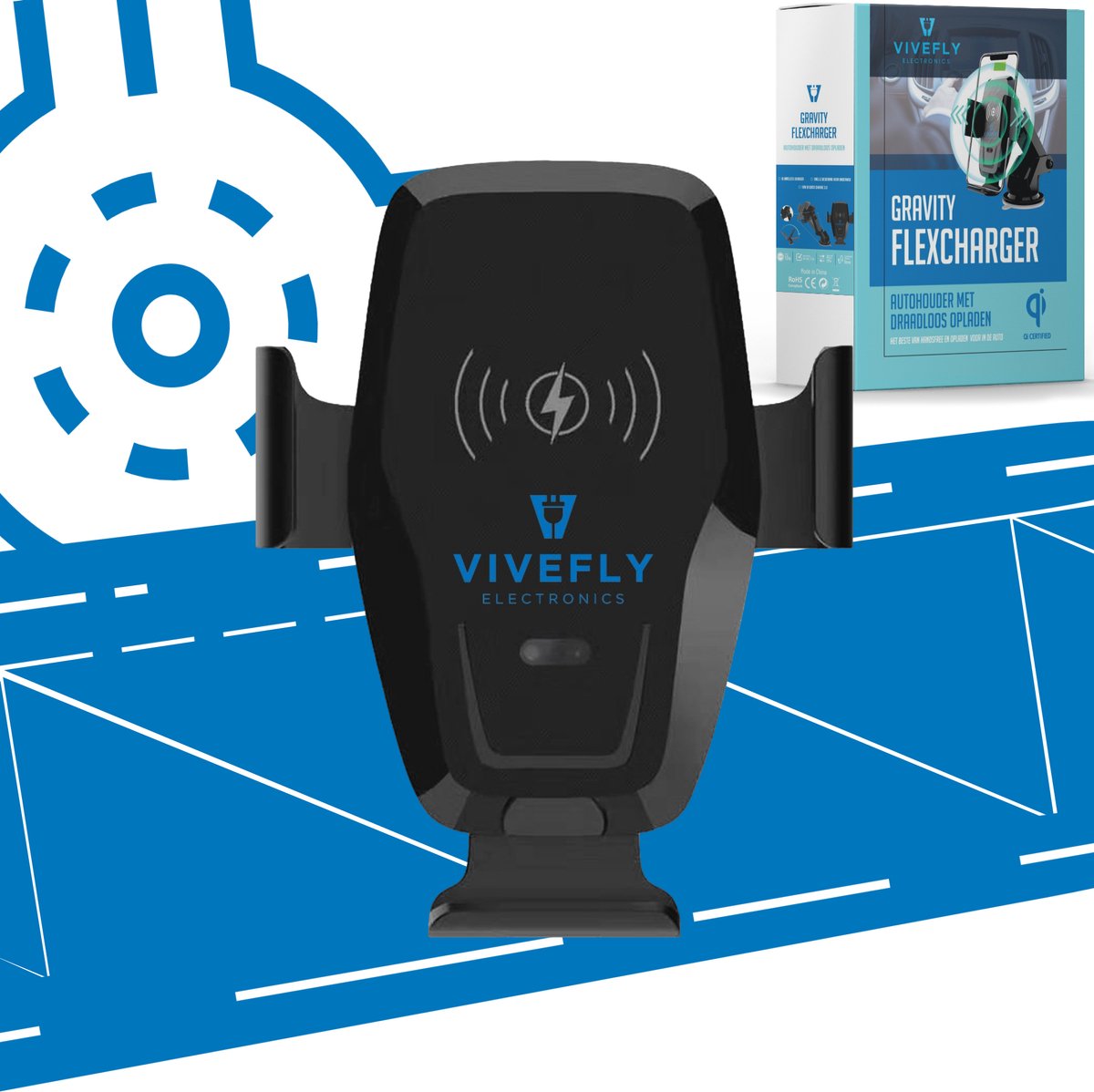 Vivefly Electronics Gravity Flexcharger - Draadloze Telefoon houder Auto - Universele Telefoon Houder voor Ventilatierooster - Wireless Qi Fast Car Charger - Apple/iPhone - Samsung - Oppo - Xiaomi