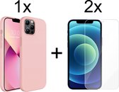 iPhone 13 Pro Max hoesje roze siliconen apple hoesjes cover hoes - 2x iPhone 13 Pro Max screenprotector