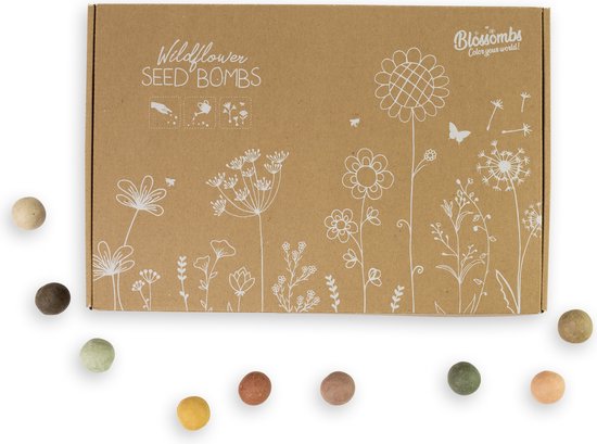 Coffret cadeau Blossombs grand (avec 9 bombes de graines et sac en toile de jute)