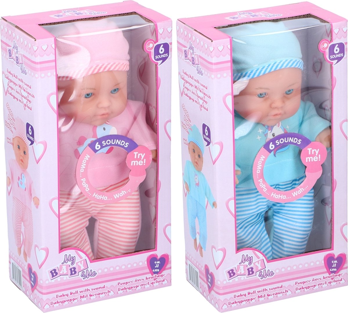 Babypop 31cm met 6 geluiden in showdoos (1 stuk) assorti