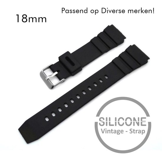 18mm Rubber Siliconen horlogeband zwart passend op Casio Seiko Citizen en alle andere merken 18 mm Bandje - Horlogebandje horlogeband