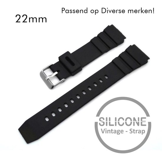 22mm Rubber Siliconen horlogeband zwart passend op Casio Seiko Citizen en alle andere merken 22 mm Bandje - Horlogebandje horlogeband - Merkloos
