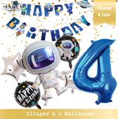 Super Ballon Set van 7 inclusief Slinger Nummer 4 - 4 Jaar - Ruimte - Space - Raket - Astronaut - Slinger - Ballonnen - Galaxy - Happy Birthday Slinger + Balonnen en cijfer 4 Ruimtevaart - Space - Planeten - Versiering - Galaxy thema * Snoes