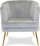 Velours fauteuil gestoffeerd op gouden metalen poten F109 grijs