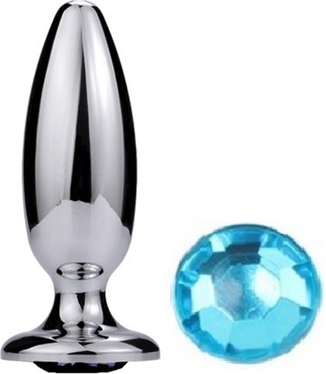 Nooitmeersaai - Metalen buttplug 38 – 125 mm lichtblauw kristal