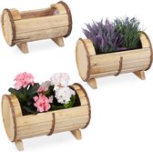 Relaxdays Houten plantenbak - set van 3 - balkonbak - rond - bloembak - buiten - natuur