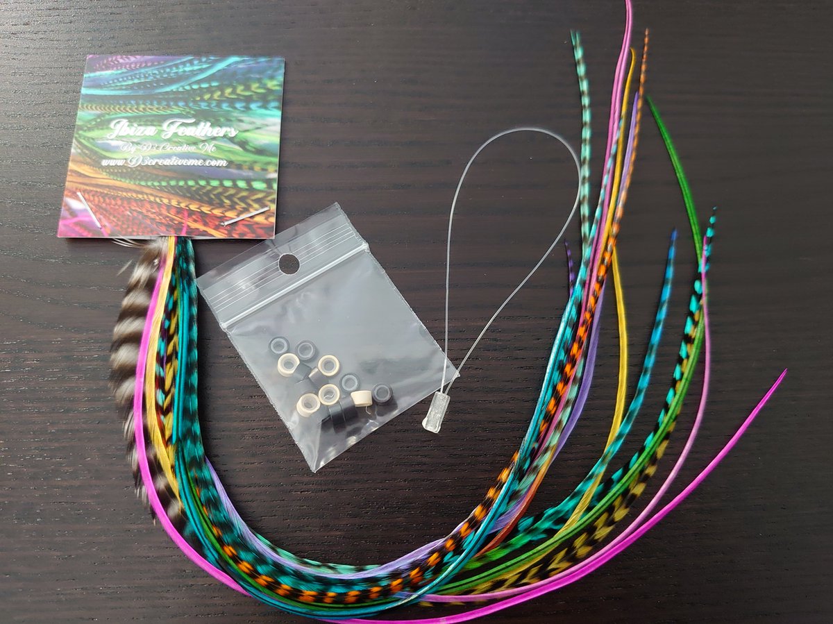 1 set van 15 feather extensions XL 23cm t/m 32cm kleur