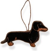 Meander | Teckel Ornament | Kersthanger hond | Teckel hanger | Zwart | Vilt | 11,5x1,2x7cm
