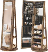 Nancy's Colpitts Sieradenspiegel - 360 Draaibaar - Afsluitbaar - Legplanken - Multifunctioneel - Vintage - Bruin - 54 x 54 x 161 cm