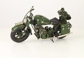Decoratief Beeld - Tinmodel Van Een Militaire Motorfiets - Metaal - Wexdeco - Zwart, Wit En Groen - 37 X 16 Cm